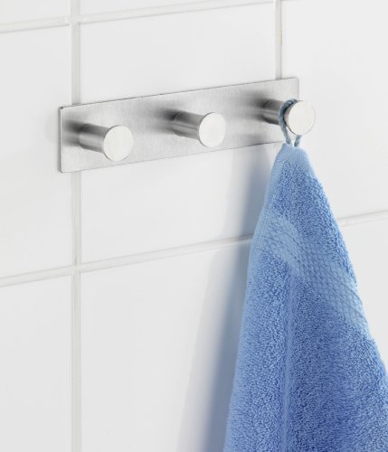 WENKO 4466580100 Hakenleiste Celano Trio – 3 Haken, selbstklebend, Edelstahl rostfrei, 18 x 4 x 3.3 cm, Matt - 2