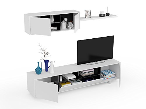 Habitdesign 0T6682BO - Mueble de comedor moderno, color Blanco Brillo y Negro Brillo, medidas: 200 cm x 41 cm de profundidad