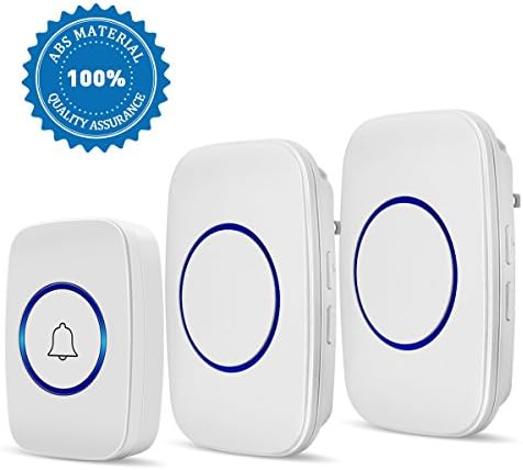 Wireless Doorbell, CACAZI Wall Plug-in Cordless Door Chime Kit with 300m Range, 38 Chimes, 3-Level Volume & Blue Light, No Batteries Required Best for Plug in Door Entry Bell-White