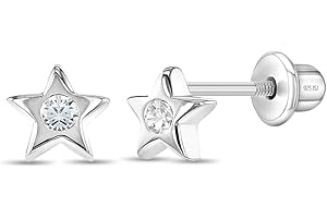 In Season Jewelry Plata Fina 925 Pendientes con Cierre de Rosca en Forma de Estrella con Circonita de Bisel Ideal para para Niñas Divertido y Elegante y Comodo para Bebes y Niñas
