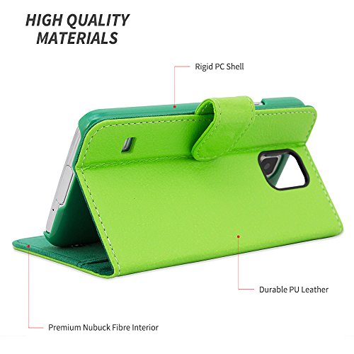 Snugg Funda Galaxy S5  8482  - Carcasa Verde De Cuero  PU  con Tapa Y Garant  a De por Vida para Samsung Galaxy S5