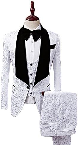 Aokaixi Men's One Button Shawl Collar 3 PC Suit Groom Tuxedo Wedding Suit White 34 chest/28 Waist
