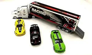 Vortex Toys Heavy Duty Truck & Racing Cars, Die-cast Metal Model Series with one Big Truck and Three Small Cars- 1:58 Scale(Multicolor)