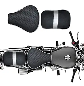 Pure Biking Seat Cover Diamond Style with Extra Foaming for Royal Enfield Classic 350/500cc (Silver with Black)