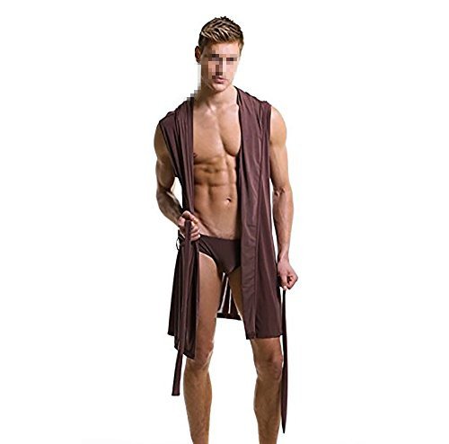 Preisvergleich Produktbild Qingsun Herren Bademäntel Ärmellos Seidig Männer Kapuzen Bademäntel Schlank Bademantel Silk Nachtwäsche Nachtwäsche
