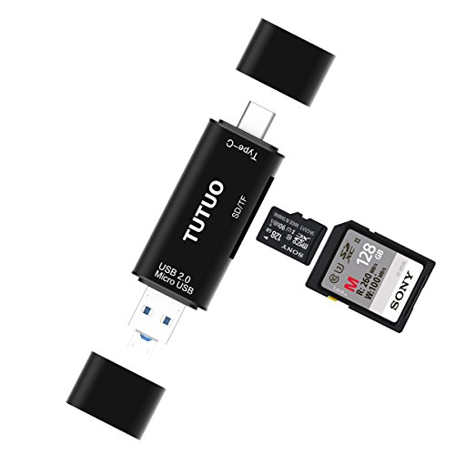 TUTUO Lector de Tarjetas USB SD/Micro SD (TF) 3 en 1 Universal USB Tipo C, USB-A y Micro USB 2.0 Adaptador OTG para MacBook Pro, Chromebook Pixel/XL/Pixel C, Nexus 5X / 6P, Huawei P30