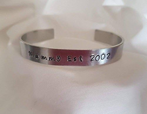 Personalised and hand stamped aluminium cuff bracelet with year when you became a Mummy