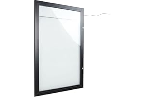 Danieli Store - Tablón de Anuncios Exterior Negro para Menús - Tablón con Cerradura y Par de Llaves - Fácil Montaje en Pared - Superficie de Acero Magnético y Escribible (4x A4 LED)