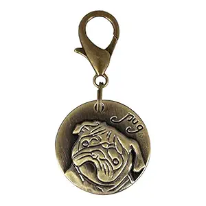 Shirlip Pets Antique Look Bronze Identity Collar Memorial Tag Cum Pendant for Dog, Personalized Metal Tag for Pet Dog and Cat Gold (Pug)