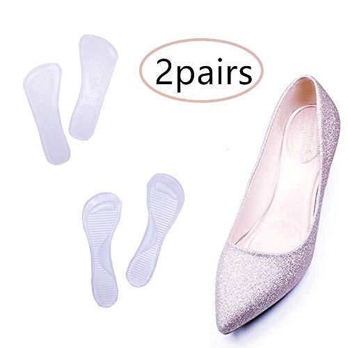 siismi 2 Pares Plantillas de Tacón Alto de Silicona, 3/4 Plantillas de Gel Autoadhesivas con Soporte de Arco, Alivio del Dolor