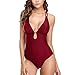 Produktbild Holedier Badeanzug Damen Sexy Bauchweg Einteiler Bademode Damen Push Up Rückenfrei Tiefes Eintauchen Einfarbig Badeanzug für Damen Strandmode