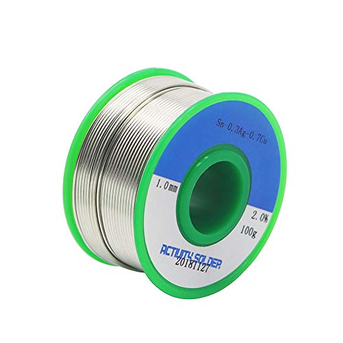 Filo per Saldatura Stagno per Saldatura 1mm diametro Senza Piombo  con Nucleo Colofonia per Elettronica 99% Sn  0.3%Ag  0.7% Cu 100g