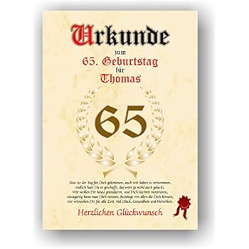 Urkunde Zum 65 Geburtstag Glückwunsch Geschenkurkunde