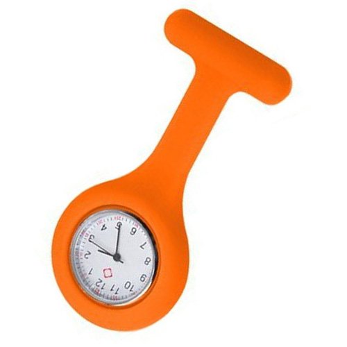 Sonline Nurses Brooch Silicone Rubber Tunic Fob Watch Orange