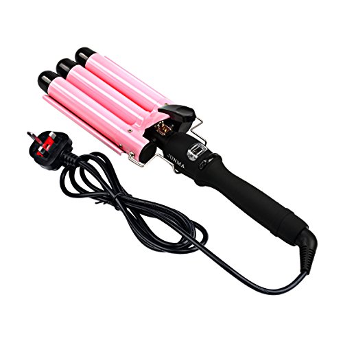 Temperature Adjustable LCD Display 3 Barrels Ceramic Wave Curling Wand Iron 25mm with Water Wave Ripples Perm Styling
