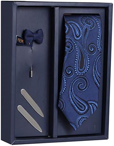 PELUCHEThe Lapiz Design Gift Box Includes 1 Neck Tie, 1 Brooch & 1 Pair of Collar Stays for Men