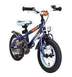 BIKESTAR Vélo Enfant pour Garcons et Filles de 3-4 Ans Bicyclette Enfant 12 Pouces Mountainbike avec Freins Bleu & Orange