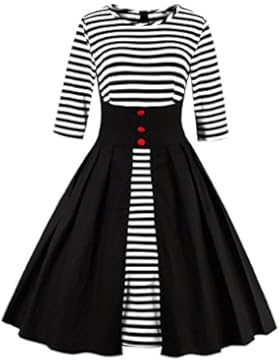 VKStar® Retro Herbst Abendkleid/Cocktailkleid mit Streifen Vintage 50er Rockabilly Swing Audrey Hepburn Kleid...
