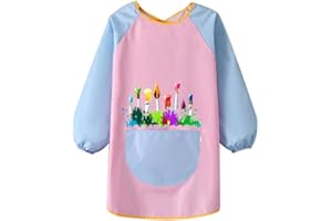 Voarge Fartuch malarski dla dzieci, wodoszczelny fartuch malarski, dla dziewcząt i chłopców w wieku 6-12 lat, dwukolorowe szwy, fartuch malarski z rękawami, do malowania i majsterkowania, pieczenia,