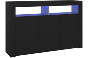 vidaXL Aparador con Luces LED Entrada Acento Pasillo Vestíbulo Recibidor Auxiliar Decoración Hogar Casa Escritorio Mueble Negro 115,5x30x75 cm