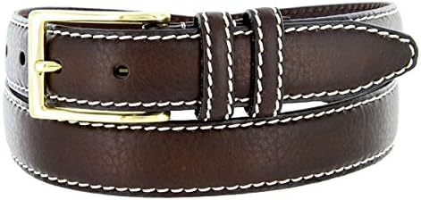 Avnet Men Boldly-Textured Bison Leather Brushed Nickel Buckle 30mm Wide Belt,Brown 38