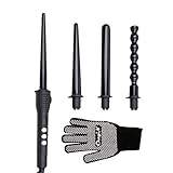 CkeyiN LCD Pantalla 4 en 1 Multifunción Intercambiables Rizadoras para el Cabello/Pelo Kit Barril...