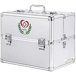 Youngshion Portable Croix épaule pliable Multi couches Boîte de secours d'urgence Médecine Coque avec verrouillage de sécurité enfant pour maison Voyage lieu de travail 14-inch/ 3 Layers Silver