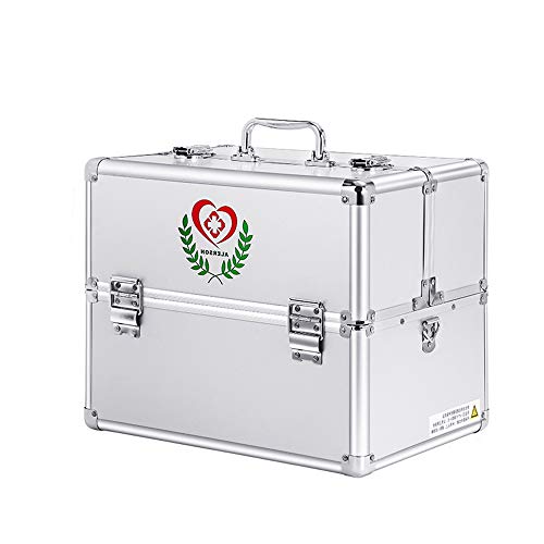 Youngshion Portable Croix épaule pliable Multi couches Boîte de secours d'urgence Médecine Coque avec verrouillage de sécurité enfant pour maison Voyage lieu de travail 14-inch/ 3 Layers Silver