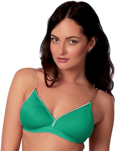 KOKOM Women Backless Light Padded Bra with Transparent Back Strap- Green