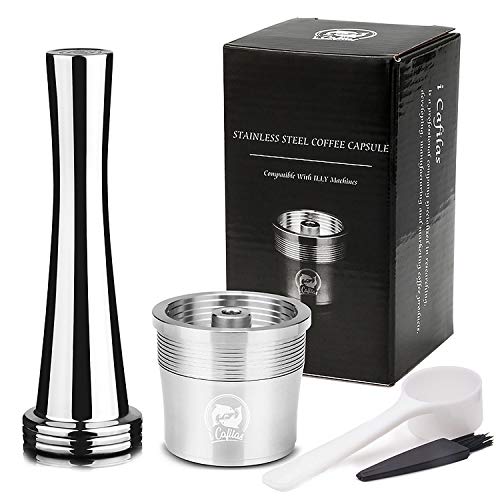 Preisvergleich Produktbild Nachfüllbarer wiederverwendbarer Edelstahl-Kapselbecher-Manipulationssatz mit Löffelbürste, kompatibel mit Illy-Kaffeemaschine
