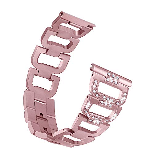 Preisvergleich Produktbild Luckhome Uhrenarmband Serie Lederarmband Ersatband Mit Edelstahl Metall Schließe Classic Armband Ersatz Band Ersatz Metall Kristall Uhrenarmband Handgelenk Band für Samsung Galaxy Watch (46mm)Rosa