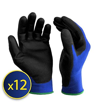 S&R Lot de 12 paires de Gants de Travail en Nylon et Polyuréthane Taille 9