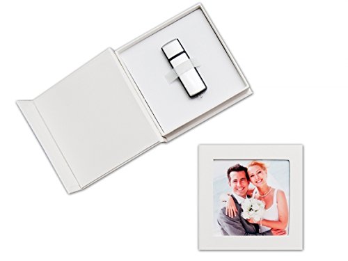 Hochzeit USB-Box mit Gummihalterung. Kunstleder Weiss. Ohne USB-Stick - 3
