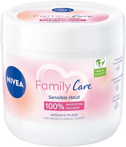 NIVEA Crema Family Care (450 ml), idratante con olio di mandorle naturale al 100% e sistema pH delicato sulla pelle, crema per la pelle leggera per 24 ore di protezione dall'umidità