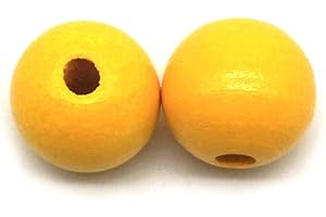 Whakano 100 Stück Natürliche Runde Bunte Holzperlen Set,Holzperlen Natur für Makramee,Groß Holzkugeln mit Loch,Holzperlen zum Auffädeln,für DIY Armbänder Schmuck Schlüsselanhänger Deko,Gelb,20mm