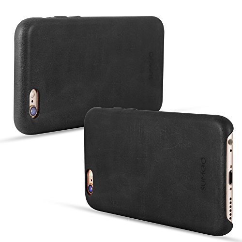SUMGO® Apple iPhone 6, 6s Hülle echt Leder Schutzhülle Hard Cover Back Case Tasche – in Schwarz - 5