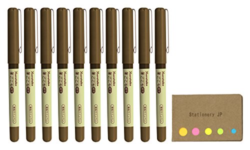 Kuretake Fudegokochi Fude Brush Pen, Fine Point, Sepia Ink, 10-pack, Sticky Notes Value Set