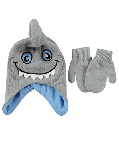 Critter Collection "Shark" Beanie & Mittens Set - gray, one size