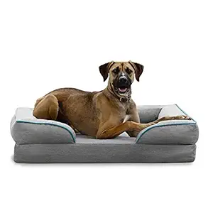 Brindle Orthopedic Memory Foam Pet Bed with Wrap Around Bolster - Plush Dog and Cat Bed - Removable Velvet Cover