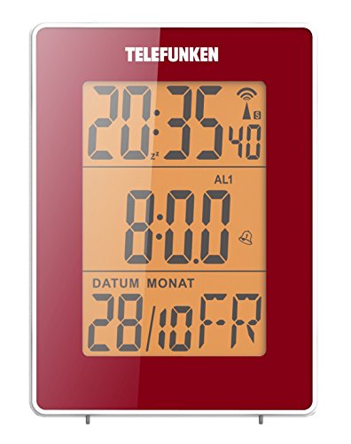 TELEFUNKEN FUD-30-S (R) Multifunktions-Funkwecker, große Anzeige, Display zum Umschalten, Bewegungssensor, rot, zweifacher Alarm, Funkuhr Wecker Innentemperatur Thermometer Datum Monat Kalender Wochentag Kalenderwoche Zweite Zeit - 5