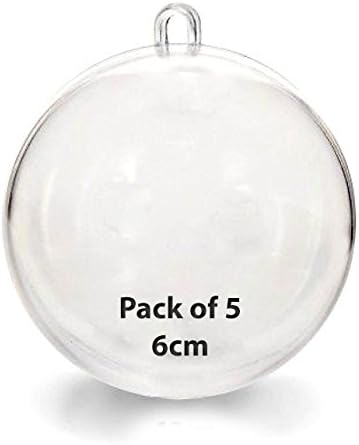 Pack of 5 Clear Plastic Craft Ball Acrylic Transparent Sphere Christmas Baubles 7 sizes Available by KTLShop (6cm)