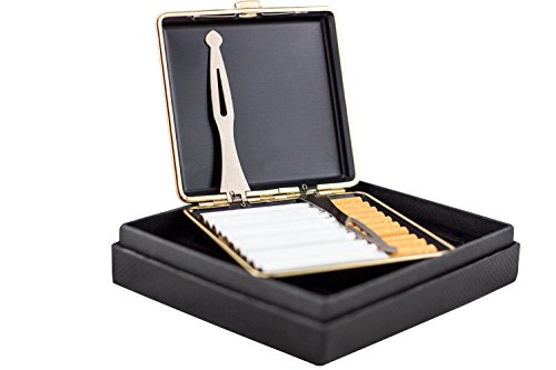 Zigarettenetui schwarz als Geschenkset für Raucher – Zigarettenetui Metall mit Öffnungsautomatik – Zigarettenetui Leder für 20 Zigaretten – Zigarettenbox – Zigarettendose - 5