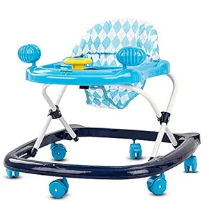 Baybee Nova Baby Walker for Kids, Round Kids Walker with 3 Position Adjustable Height | Walker for Baby with Musical Toy Bar, Activity Walker for Babies 6 -18 Months (Dark Blue)