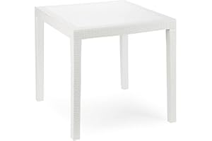 IPAE-PROGARDEN Saturnia 8330120 - Mesa Resina Ratan, color Blanco, Tamaño King 80 x 80 cm