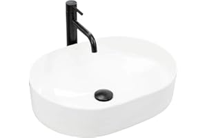 GTM Design Keramik Waschbecken - Aufsatzwaschbecken fürs Badezimmer - Waschbecken Oval - Design Waschbecken im modernen Stil - Weiß - 50x37,5x14 cm