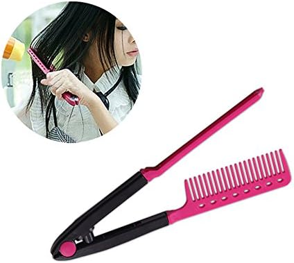 Ealine Hair Straightener Comb V Shape Comb Professional DIY Salon Hairdress Styling DIY Salon Hairdress Hairdressing Styling Hair Straightener for Curly, Thick or Coarse Hair(Pink)