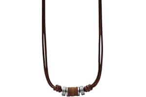 Fossil Herren Halskette aus Edelstahl und Leder