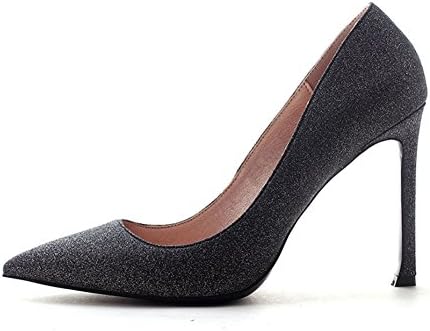 YIXINYI Court Shoe DA106 Single Shoes Woman Sequin Cloth + PU Thin Heel Pointed Shallow Mouth Wedding 10CM High Heels Dark Gray ( Size : EU37/UK4.5-5/CN37 )