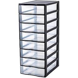 SUNDIS 4285001 Tour de Rangement Format A4 8 tiroirs avec Poignée ergonomique Système d'Arrêt à l'Ouverture, Plastique, Noir