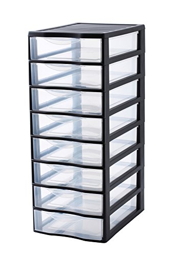 SUNDIS 4285001 Tour de Rangement Format A4 8 tiroirs avec Poignée ergonomique Système d'Arrêt à l'Ouverture, Plastique, Noir